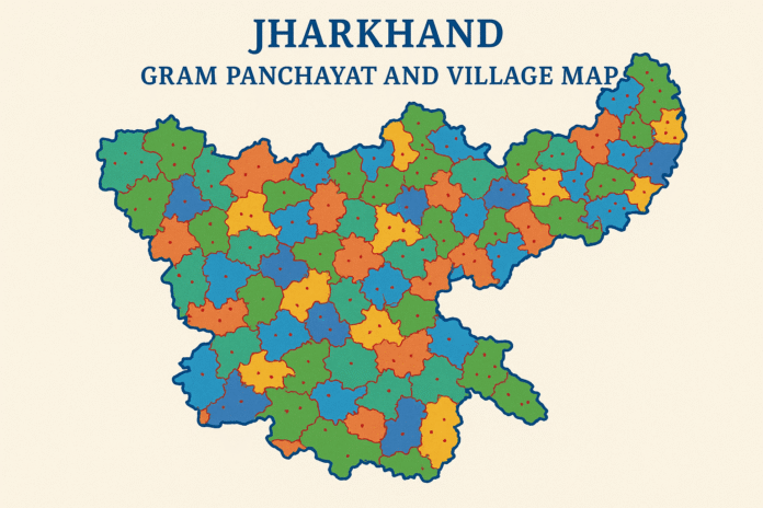 Jharkhand map showing district-wise gram panchayats and village boundaries